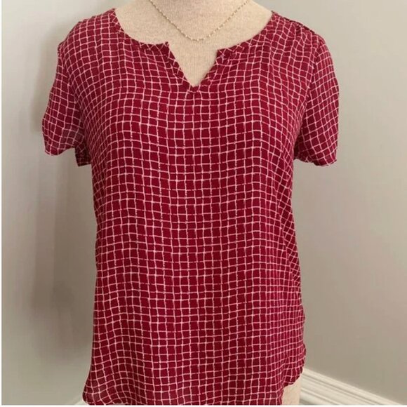 mine Red Window-pane Pattern Blouse Size Small - Picture 1 of 4